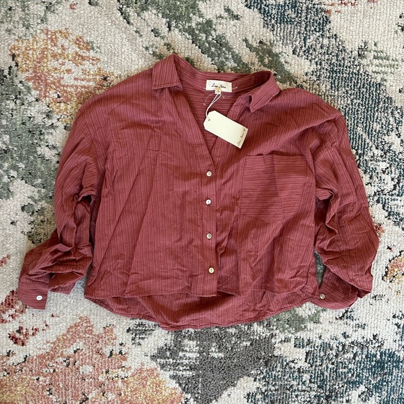 New Texas Boutique Cropped Button Down Blouse Women’s Sz Small Cotton Rayon - Picture 4 of 10